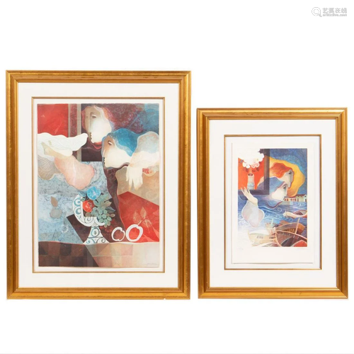 2 PCS, ALVAR FIGURAL EMBOSSED LITHOGRAPHS, FRAMED