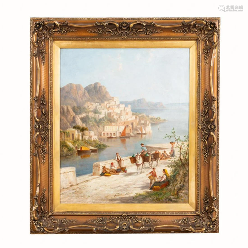 CONTINENTAL SCHOOL, ITALIAN COASTAL SCENE, FRAMED