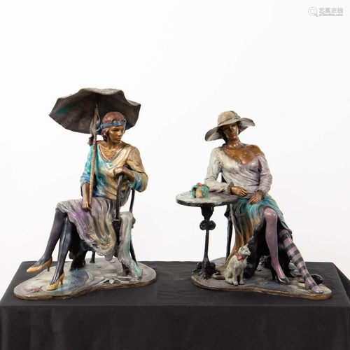 2 PCS, ISAAC MAIMON CAFE CARNIVALE BRONZE FIGURES