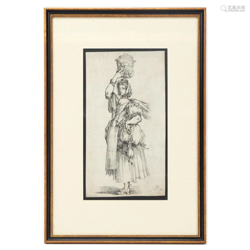 JACQUES BELLANGE, FEMALE FIGURAL ETCHING, FRAMED