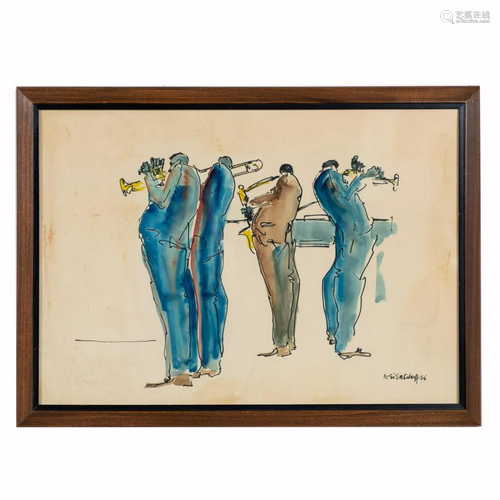 LEO MEIERSDORFF, JAZZ BAND WATERCOLOR, 1966