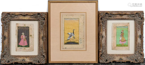 THREE FRAMED 19TH C. PERSIAN FIGURAL MANUSCRIPTS