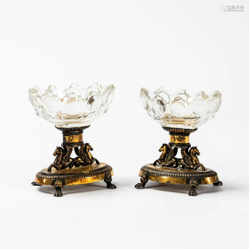 PR., FRENCH VERMEIL & CRYSTAL FIGURAL SALT CELLARS