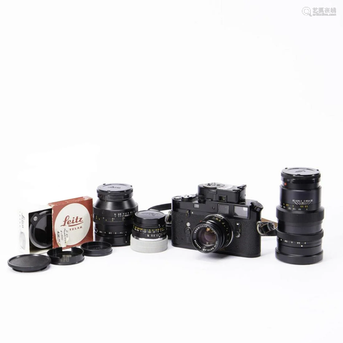 LEICA M4 BLACK PAINT CAMERA, 4 LEICA LENSES & BAG