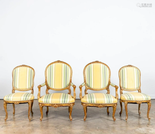 LOUIS XV STYLE GILTWOOD SALON CHAIRS, 4PC