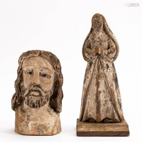 2 PCS CARVED & PAINTED SANTOS FIGURES, CHRIST