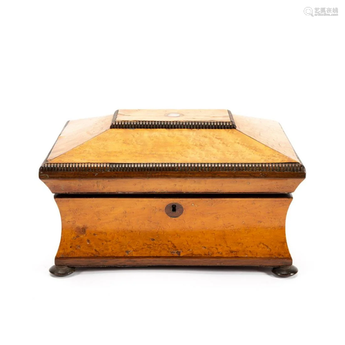 19TH C. BURLWOOD SARCOPHAGUS FORM DRESSER BOX