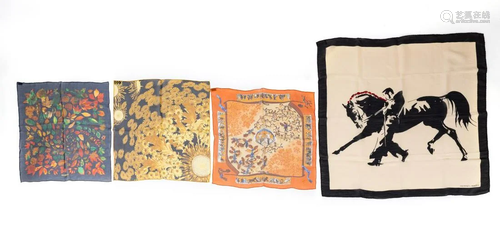 FOUR SILK & CHIFFON HERMES SCARVES