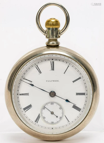 EARLY ILLINOIS OPEN FACE SILVER POCKET WATCH