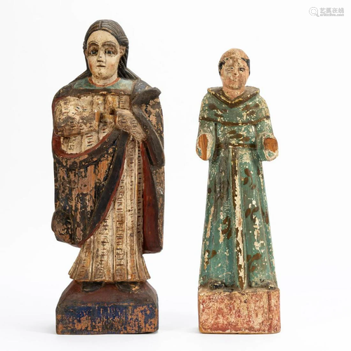 2 PCS CARVED WOOD POLYCHROMED SANTOS FIGURES