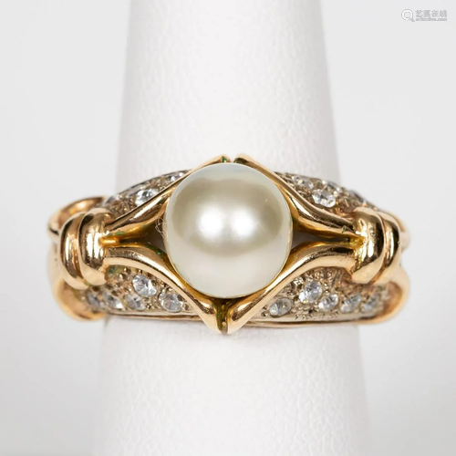 14K YELLOW GOLD & CULTURED PEARL STATEMENT RING