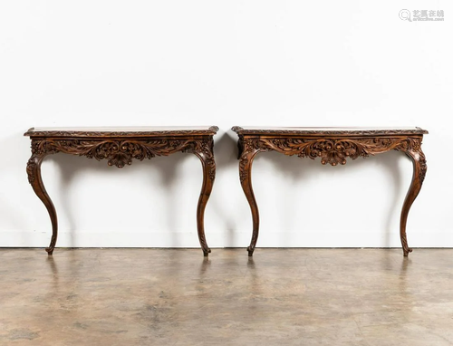 PR., 19TH C. ROCOCO STYLE CARVED WALNUT CONSOLES