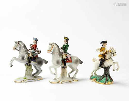 3PCS, PORCELAIN EQUESTRIAN FIGURINES, SITZENDORF