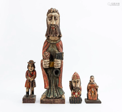 4 PCS, CARVED & PAINTED SANTOS & FOLK ART FIGURES