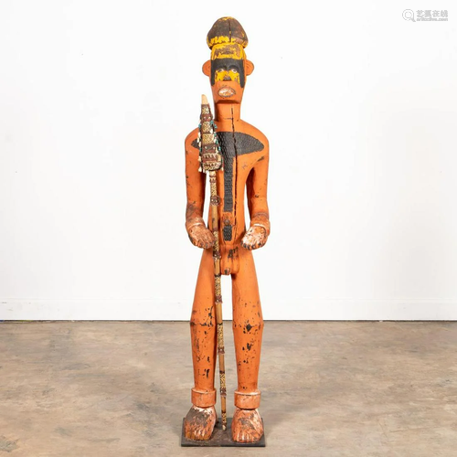 LARGE AFRICAN POLYCHROME DRC TEKE FIGURE W…