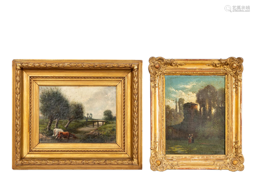 2PCS, HORACE-ANTOINE FONVILLE & LANDSCAPE PAINTING