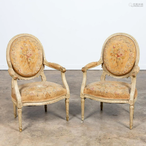 PAIR, LOUIS XVI STYLE AUBUSSON FAUTEUILS