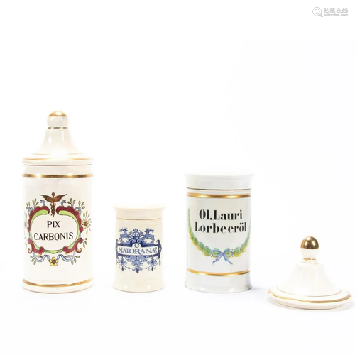 3 PCS, CERAMIC LIDDED APOTHECARY JARS, DELFT