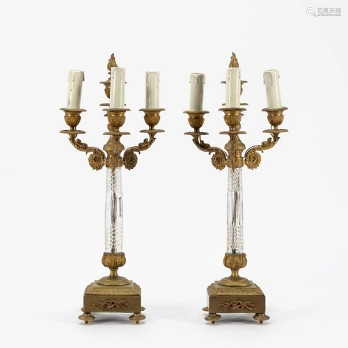 PR., EMPIRE STYLE CRYSTAL AND BRONZE CANDELABRA