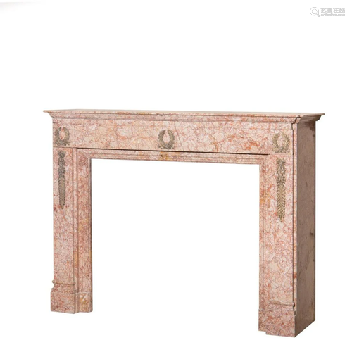 EMPIRE STYLE PINK MARBLE & ORMOLU FIREPLACE MANTEL