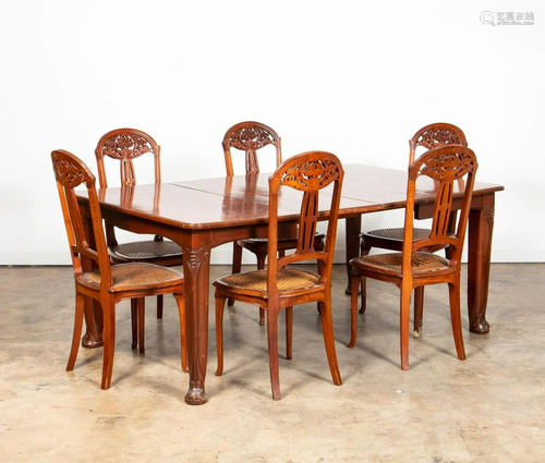 MANNER OF LOUIS MAJORELLE 7PC MAHOGANY DINI…