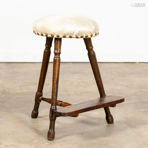 19TH C. CONTINENTAL WALNUT & HORSEHAIR WORK STOOL