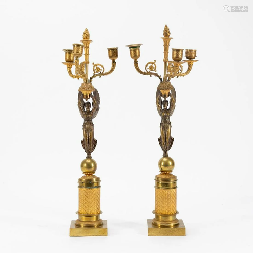 PR. PATINATED VICTORY EMPIRE ORMOLU CANDELABRA