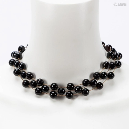 3 PC BLACK STONE, WHITE GOLD & CORD NECKLACES