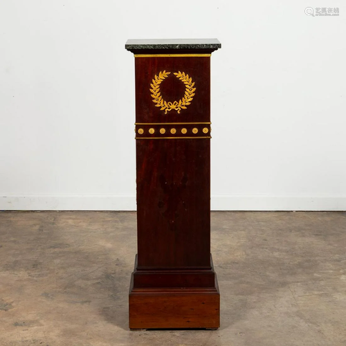 19TH C. EMPIRE ORMOLU MOUNTED PEDESTAL, MARBLE TOP