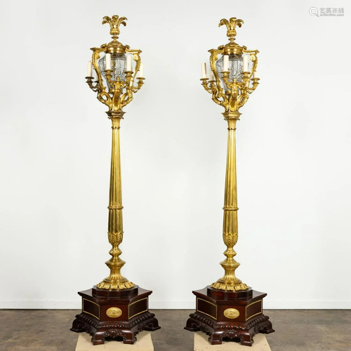 PR., BELLE EPOQUE GILT BRONZE & CRYSTAL TORCHERES