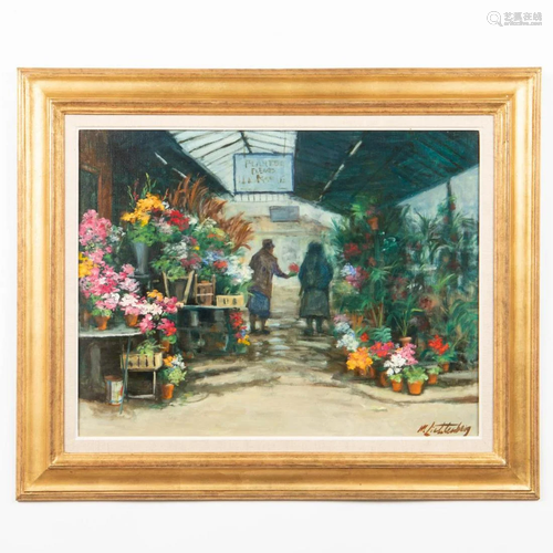 MANES LICHTENBERG, FLOWER MARKET, OIL ON CANVAS