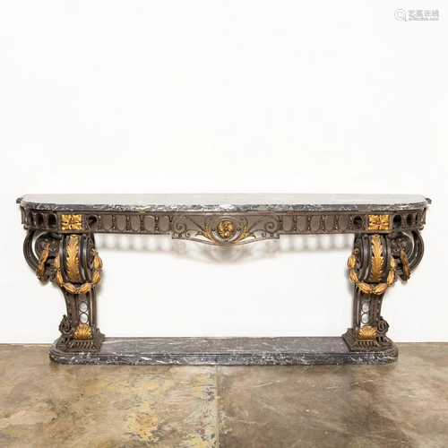 LARGE MARBLE TOP NEOCLASSICAL STYLE IRON CONS…