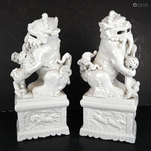 Pair of Chinese Porcelain Foo Dogs