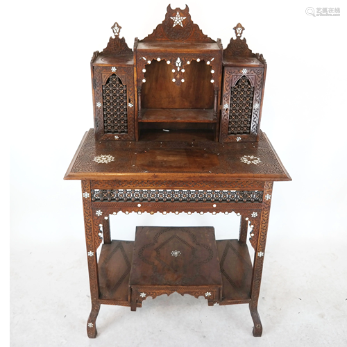 Antique Syrian / Moroccan Carved, Inlaid Desk