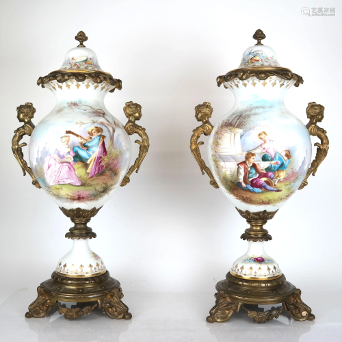 Pair of Sevres Porcelain Covered Urns