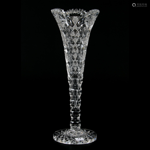 Trumpet Vase, ABCG, Signed Hawkes Queens Pattern