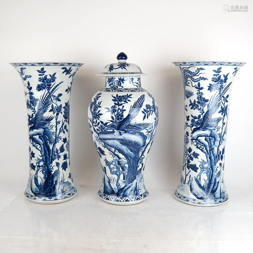 Three Chinese Blue & White Porcelain Vases