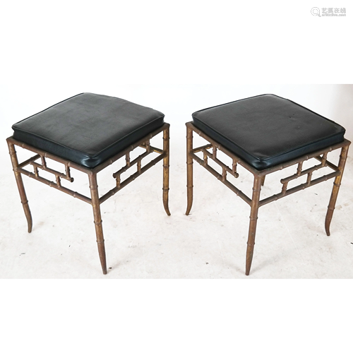 Pair Faux Bamboo-Style Metal Benches