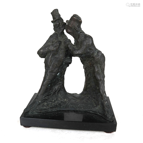 Bronze Group of Two Men, Signed Illegibly