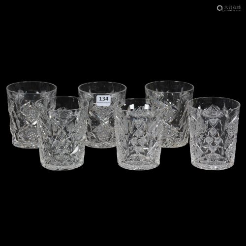(6) Tumblers, ABCG, Signed Hawkes Queens Pattern