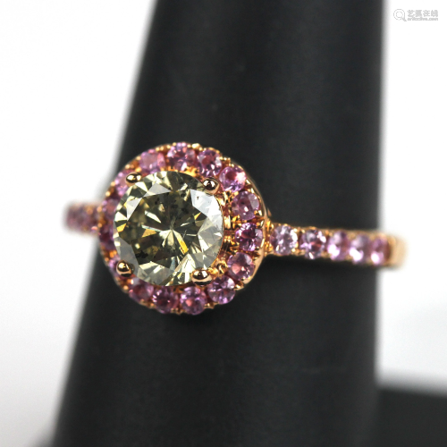 18K Pink Gold & Diamond & Sapphire Ring