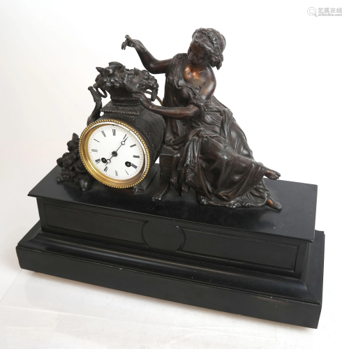 French Black Marble Mantel Clock