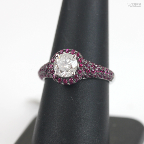 18K White Gold, Diamond and Ruby Ring
