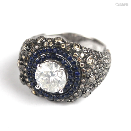 18K Gold, Diamond & Sapphire Ring