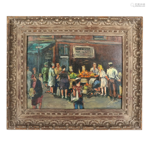 F. WOOLFSON: Street Scene - Oil Painting