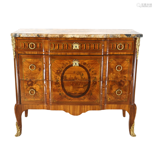 19th C. French Inlaid, Marble Top Commode