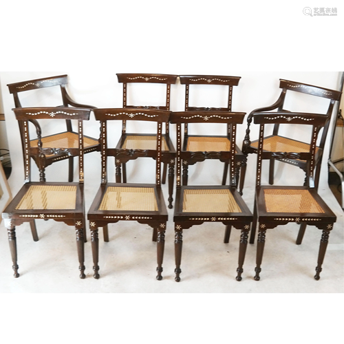 Set of 8 Anglo-Indian Caned Dining Chairs