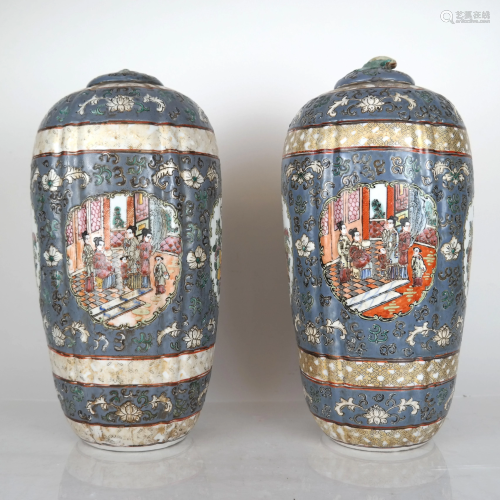Pair Chinese Porcelain Covered Ginger Jars