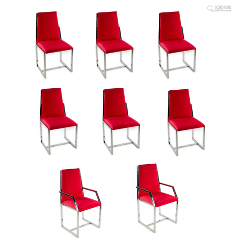 Modern Chrome & Red Upholstered Dining Chairs - Set of