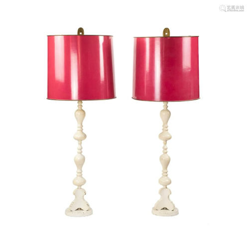 Hollywood Regency Chinoiserie Enameled Brass Lamps